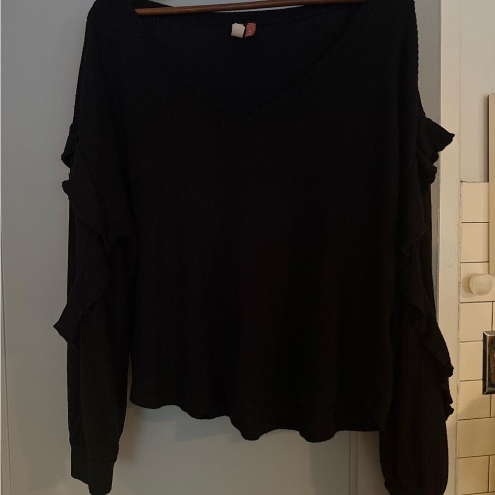 Anthropologie Black V-Neck Sweater with Ruffle Details - Picture 9 of 9